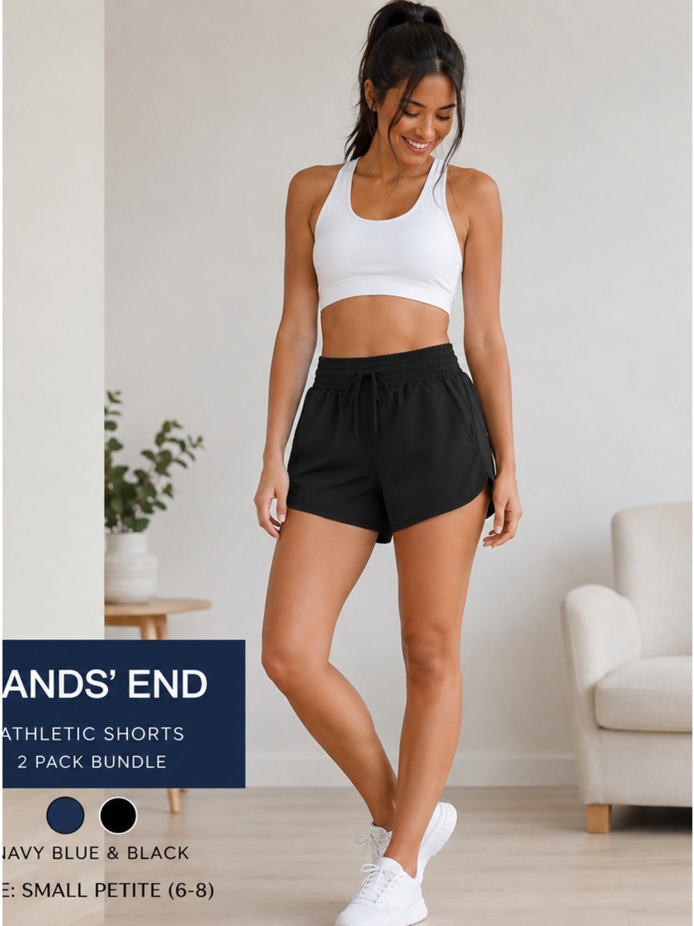 Lands’ End Athletic Shorts 2 Pair Bundle Navy Black Small Petite 6-8